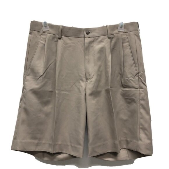 Alan Flusser Golf Shorts Mens 36 Pleated Front Khaki Polyester Athletic Classic